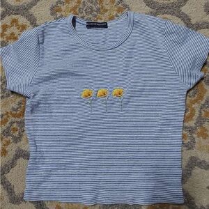 Brandy Melville blue and white striped t-shirt with yellow flowers